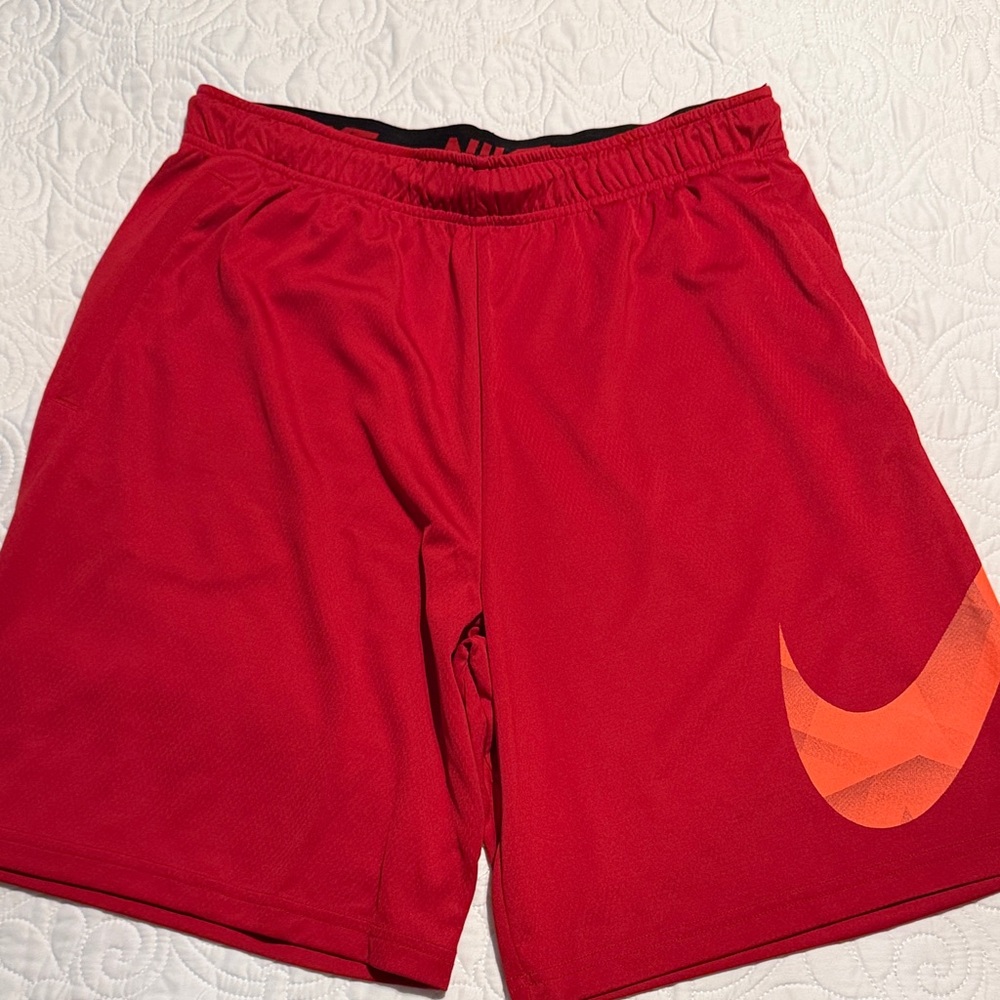 Nike Men's Athletic Shorts in Red with Orange Swoosh XL